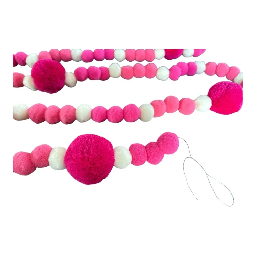 14 ft Valentine's Day Pinks & Cream Pom Pom Garland Handmade on Cord
